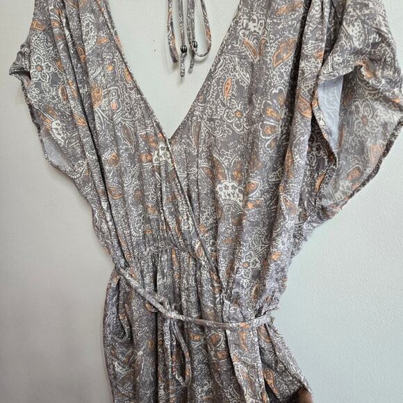 FREE PEOPLE Paisley Boho Short Sleeve Roll Cuff Jumpsuit Medium - Picture 4 of 11